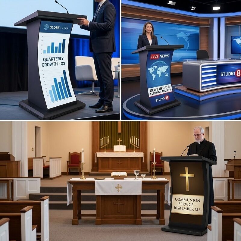 Guide Visual Wide P1.86 Curved Podium LED Display 640x960mm Smart Stage Speech Screen